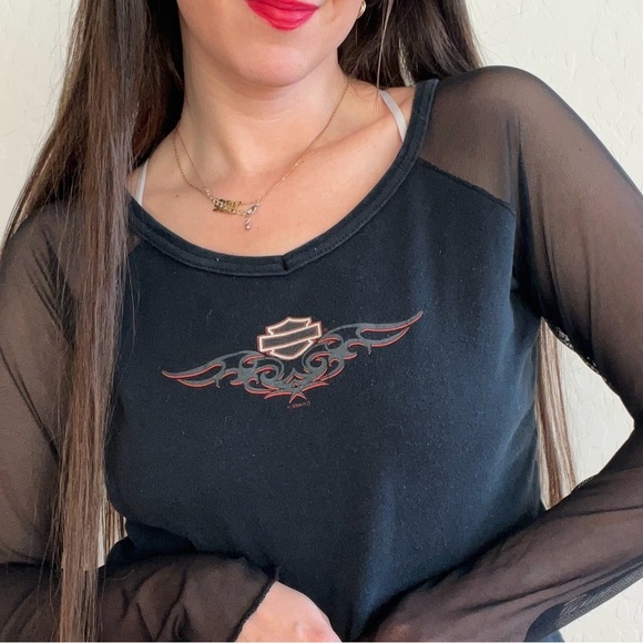 Harley Davidson Black Long Sleeve Sheer Sleeves - Picture 1 of 10